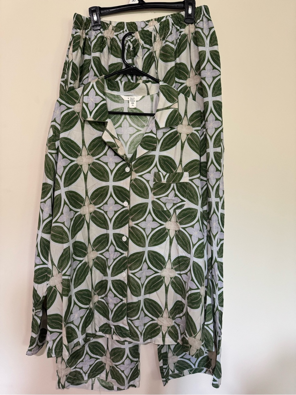 Set of a Relaxed Floral Print Wide-Leg Pants - Green